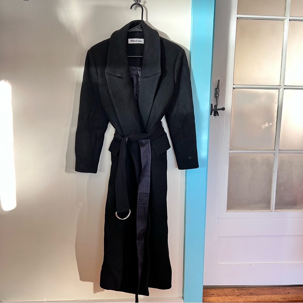 ROUCHA Wool long trench overcoat coat size BB